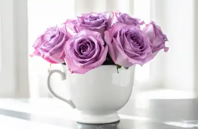 pruple roses in vase