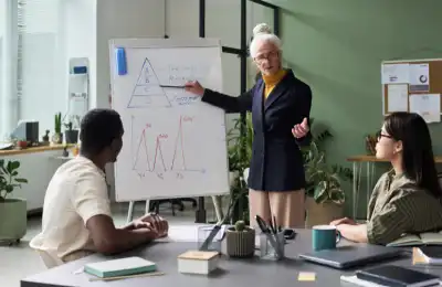 senior woman teaching small class