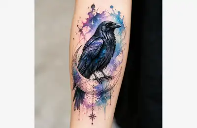 raven tattoo on forearm