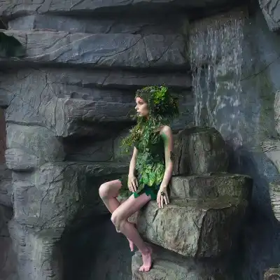 Irish fairy sitting on rocks. 