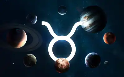 Taurus star sign symbol surrounded by planets