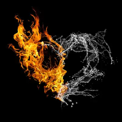 Fire and water are blending together.