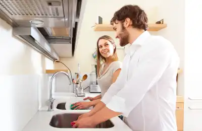 couple doing the dishes together