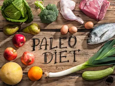 paleo diet foods on wooden board