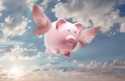 piggy bank flying in sky