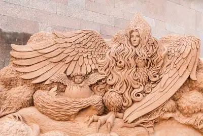 A sand sculpture of a Harpy