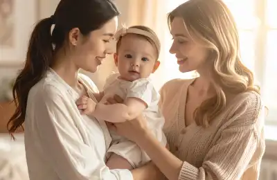 Two mothers and their baby