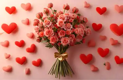 Image of pink roses surrounded by hearts.