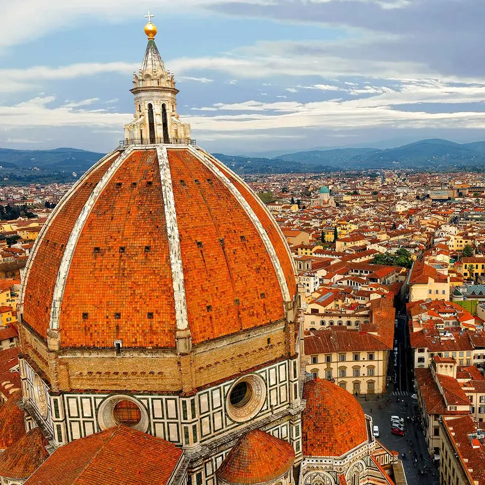 The dome of Cathedral Santa Maria del Fiore overlooking the old town of Florence