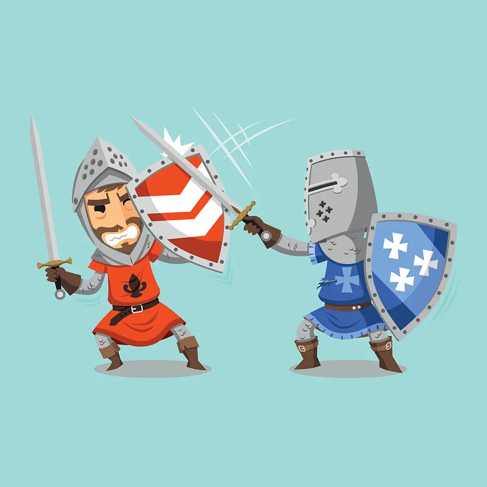 Sword Fighting Knights in full Armor cartoon illustration cartoon.