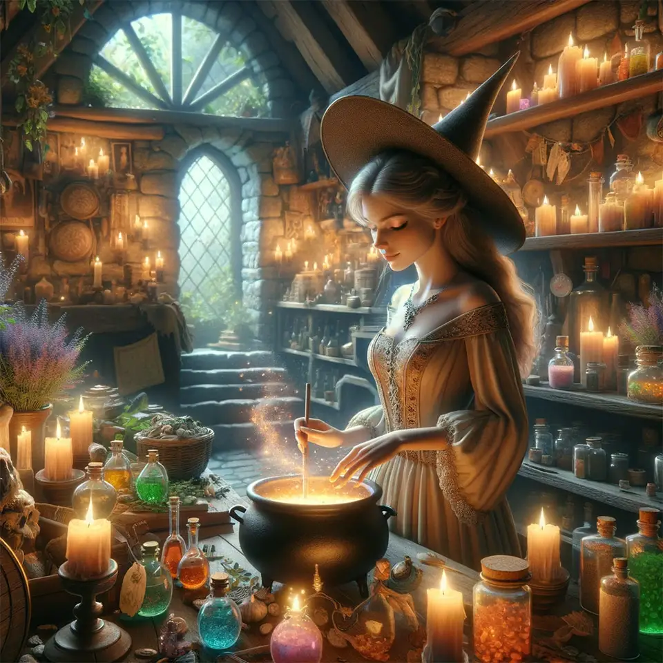 A witch concocting a potion