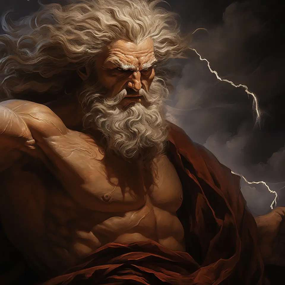 Zeus wielding his thunderbolt
