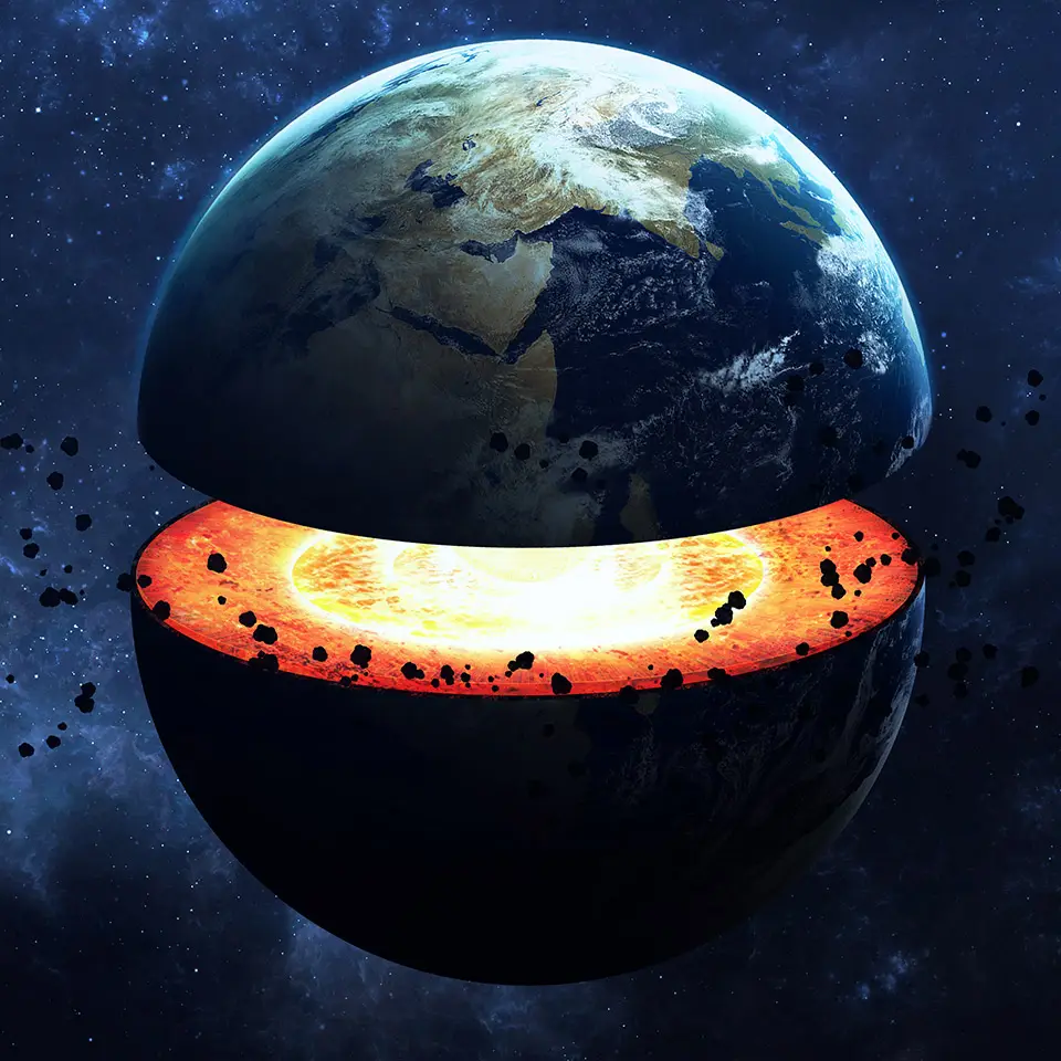 Illustration of the Earth split in half to expose its core