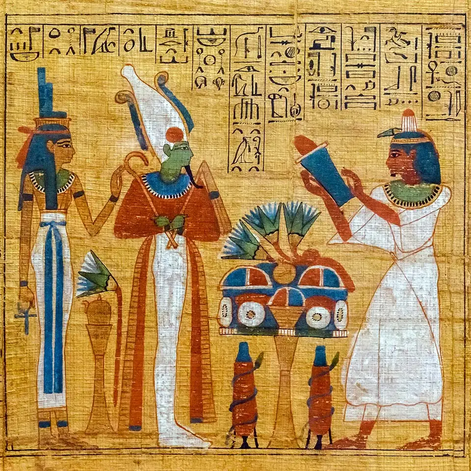 Egyptian ancient papyrus with pictures and hieroglyphics