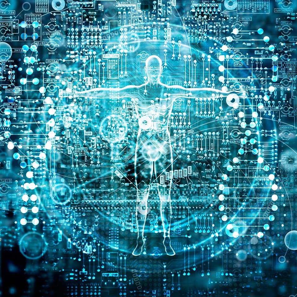 Human biology technology concept on abstract digital background