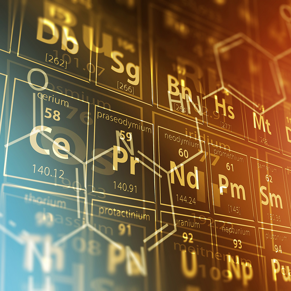 Periodic table and the structural formula of a chemical compound