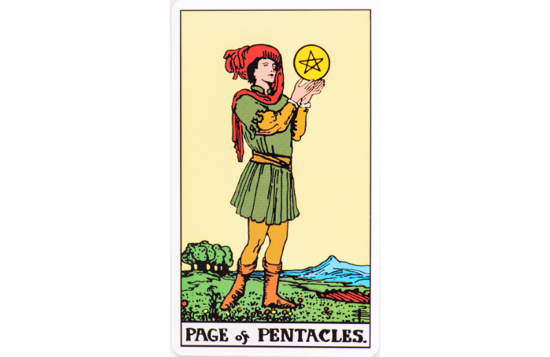 Page of Pentacles card white background