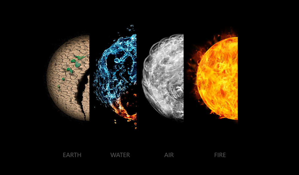 A half circle of each of the elements next to each other