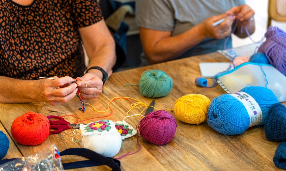 Group of people knitting