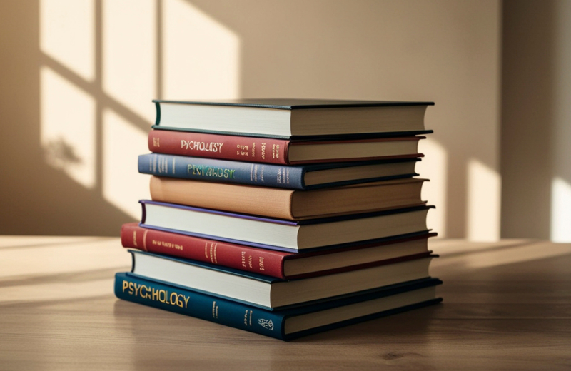 Image of a stack of psychology books.