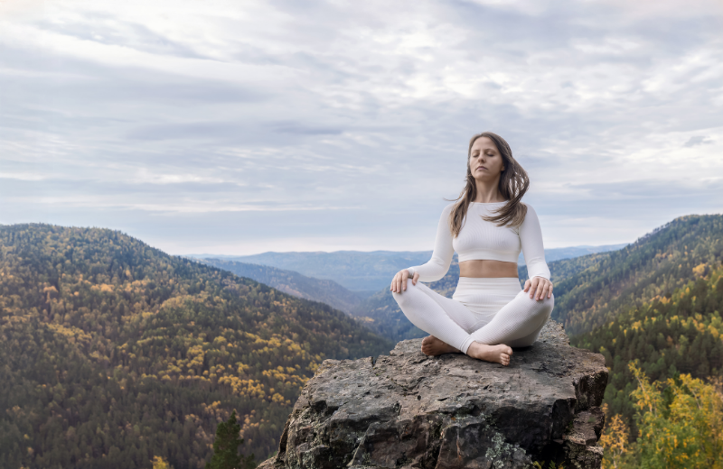 mindful woman at viewpoint