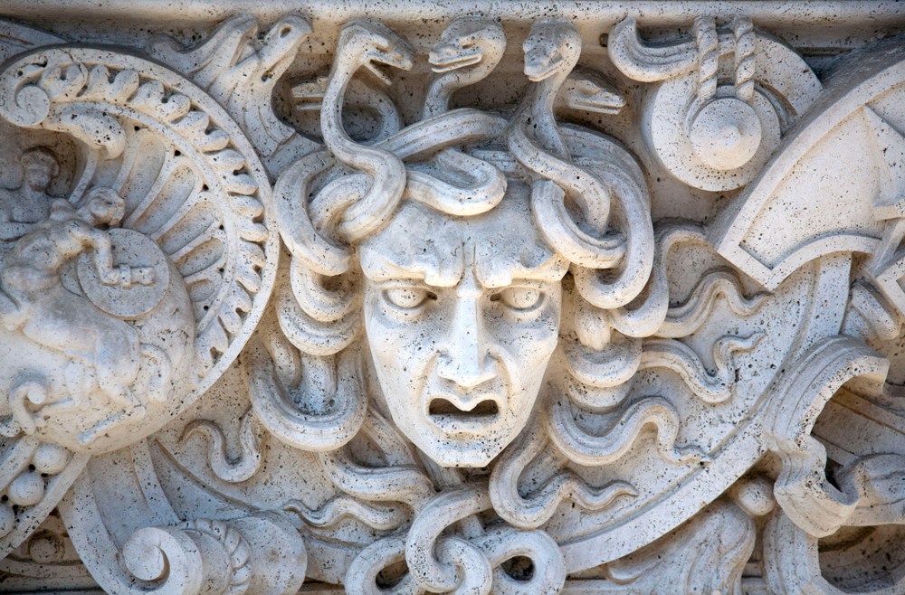 Medusa carved into stone
