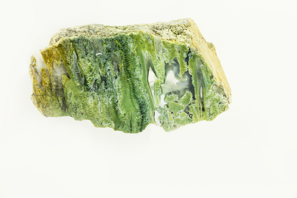 A piece of Moss Agate on a white background