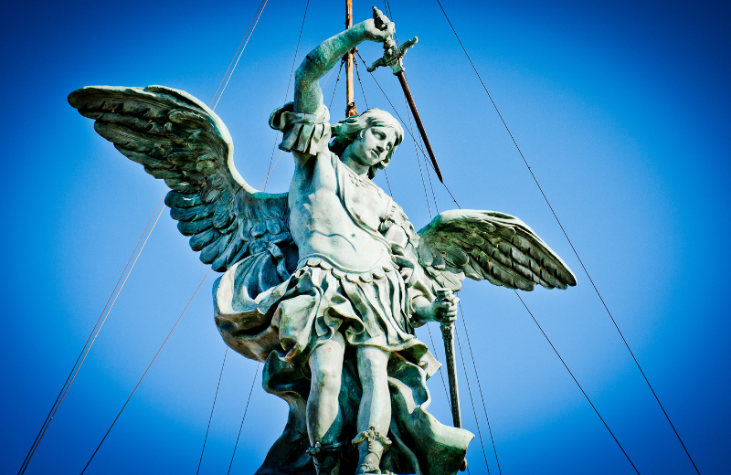 Archangel Michael statue with sword