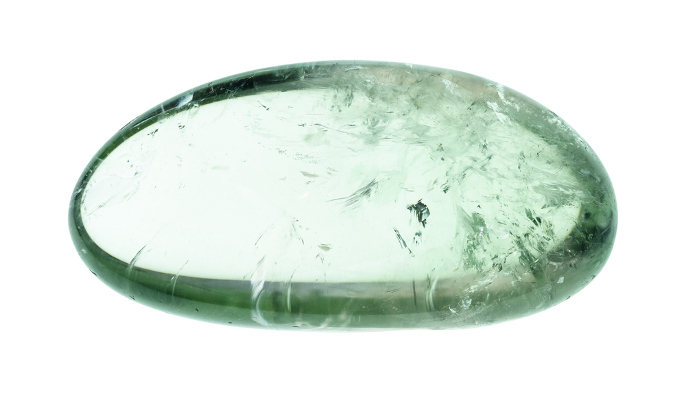 A piece of Prasiolite on a white background