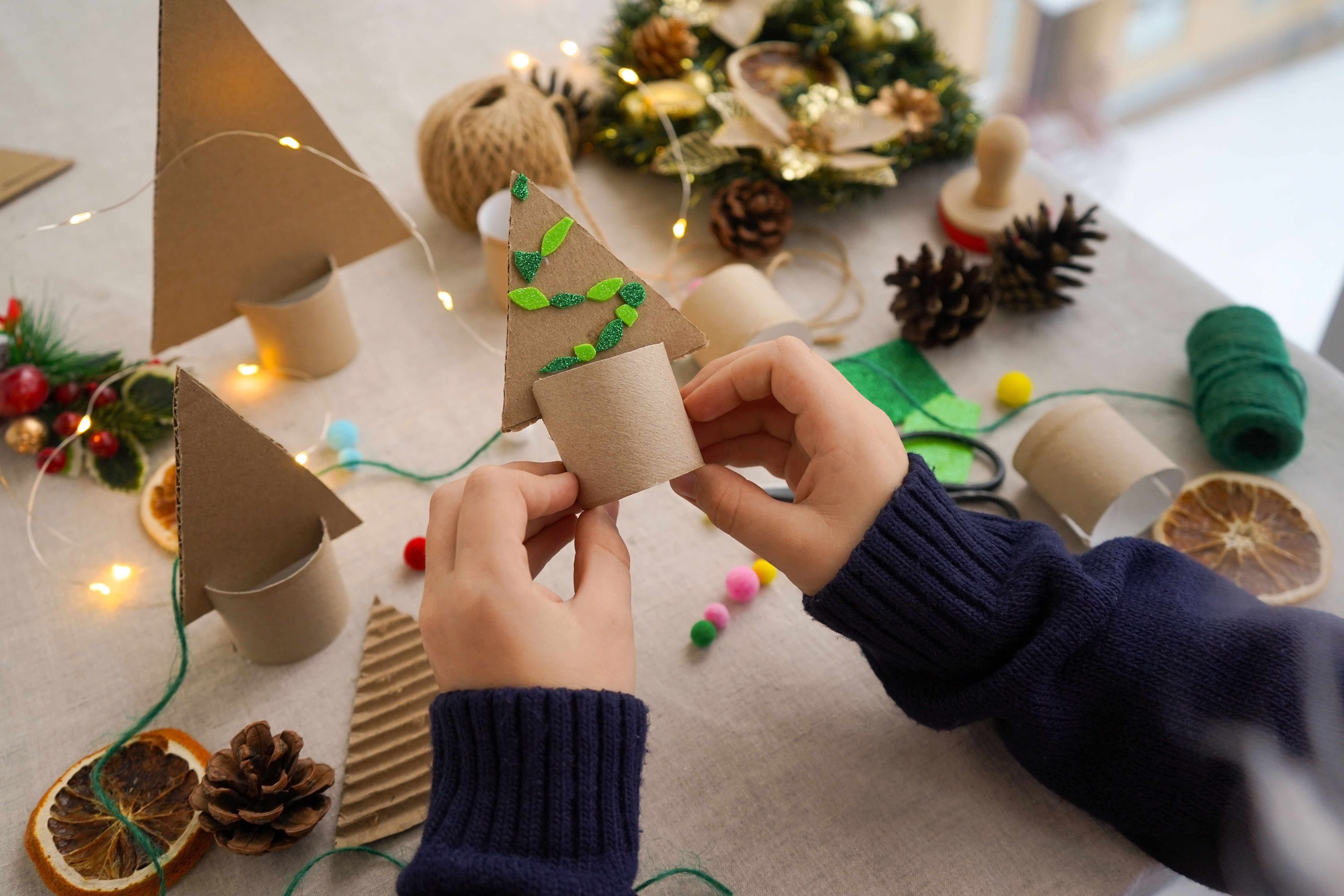 Upcycled Christmas cardboard crafts