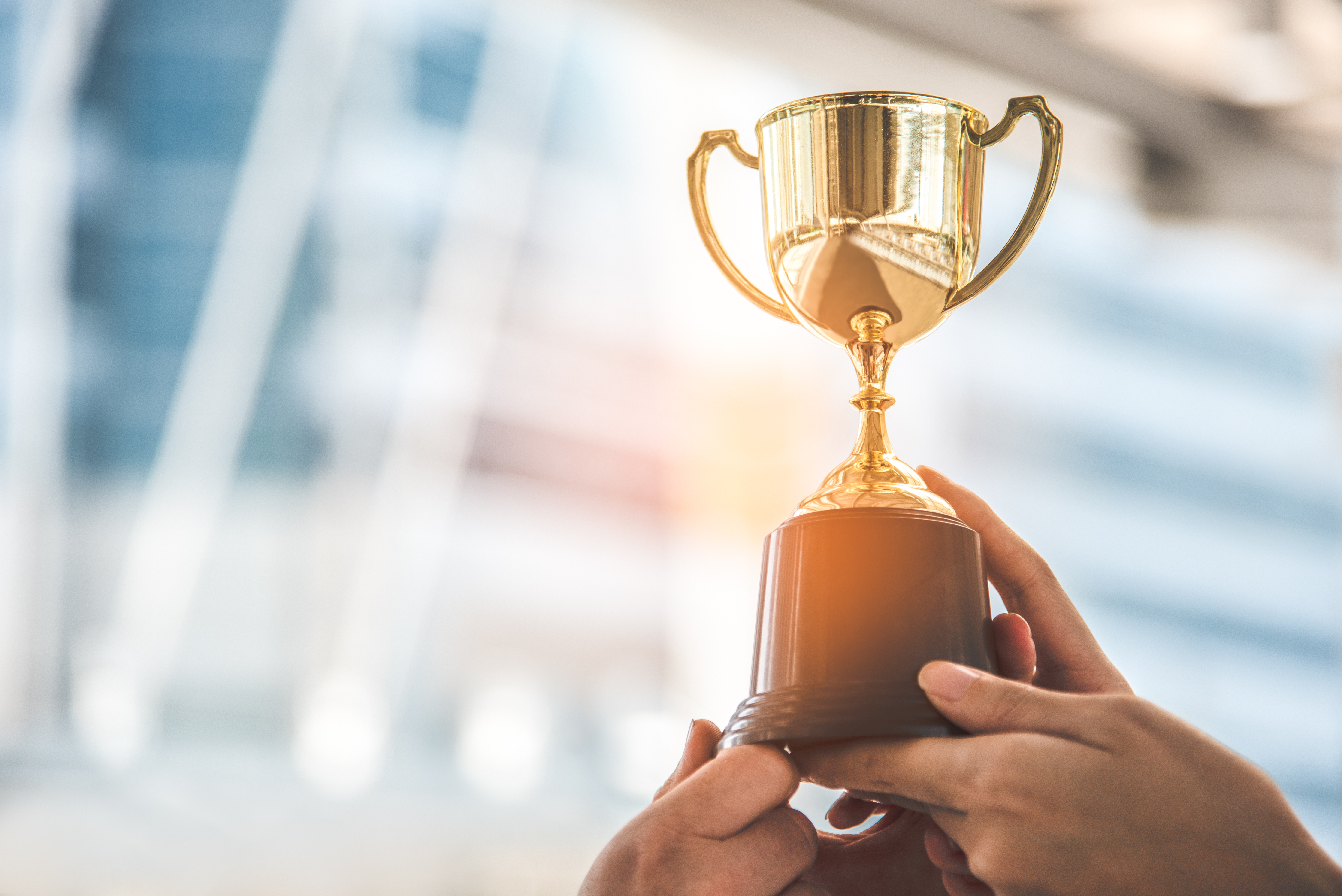 A trophy being held up