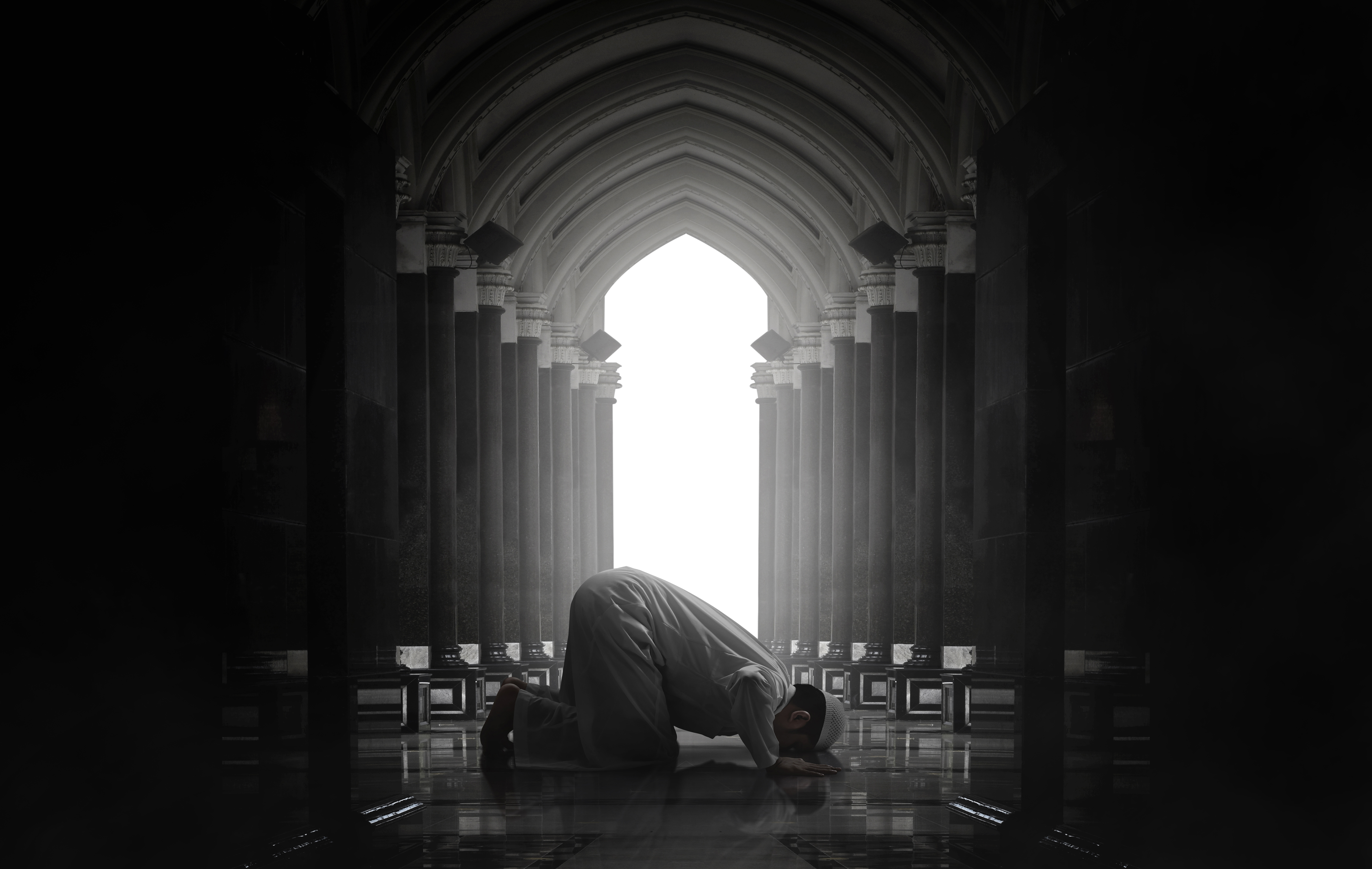 Islam religious prayer black and white