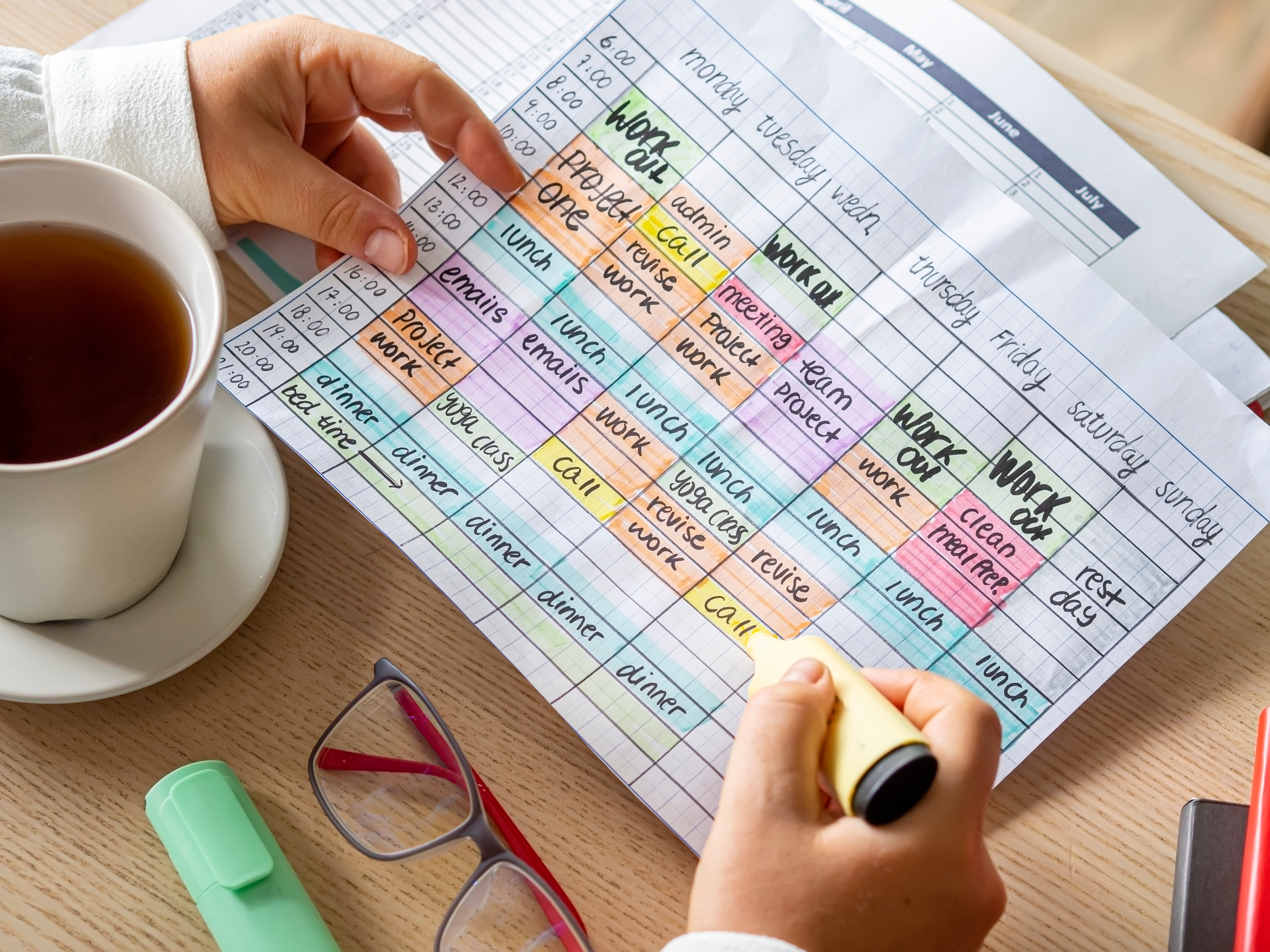 Time management schedule on paper