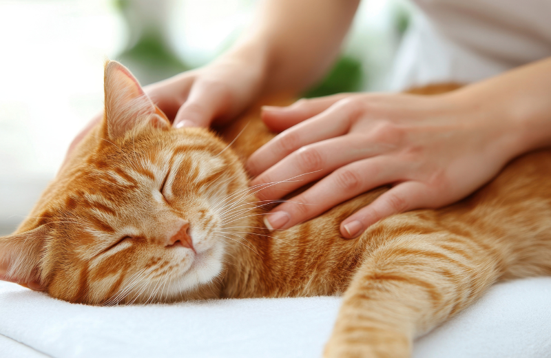 Someone stroking a ginger cat