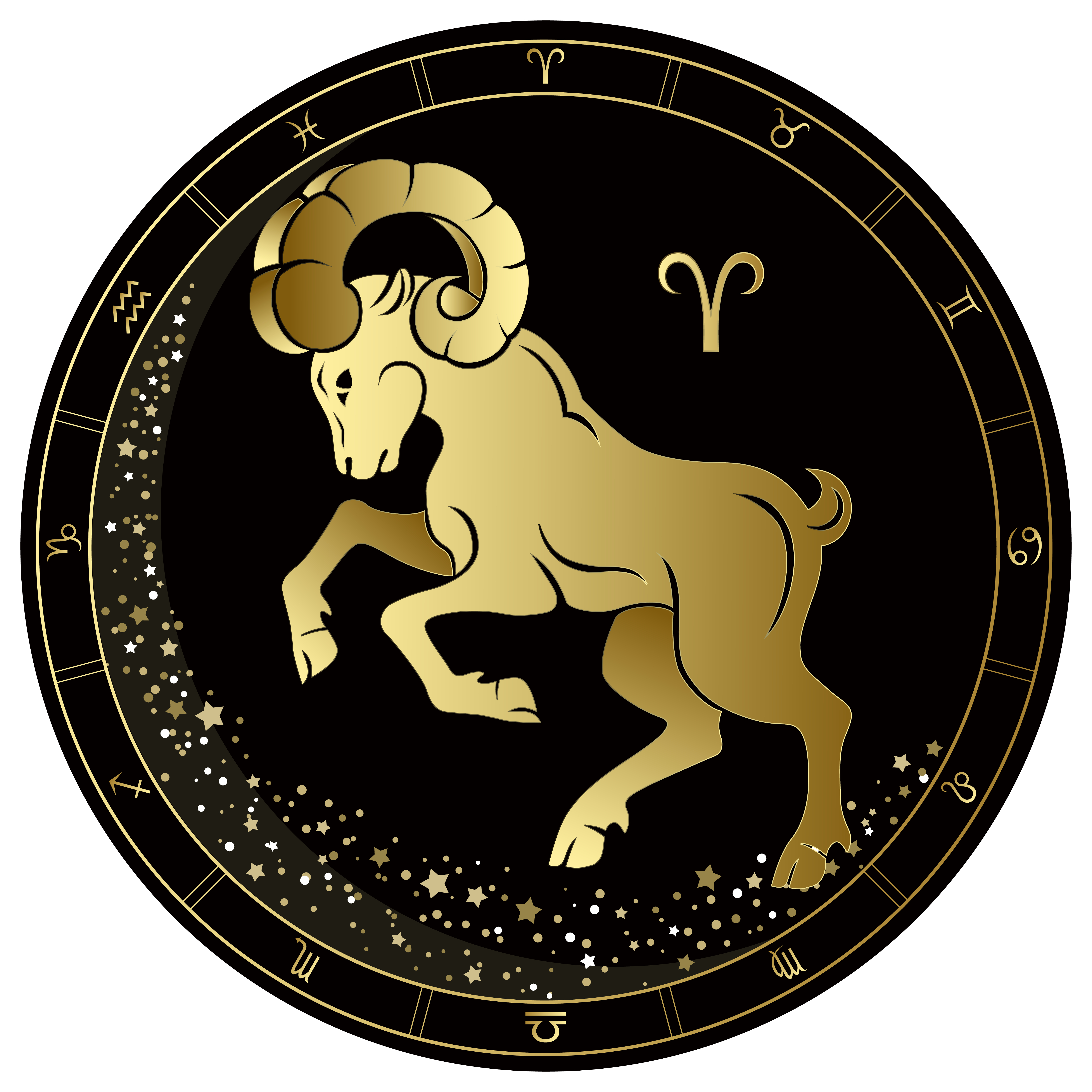 Aries Zodiac Sign Gold Circle