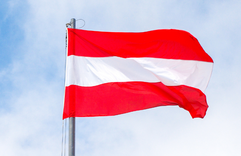 Real Austrian Flag on pole