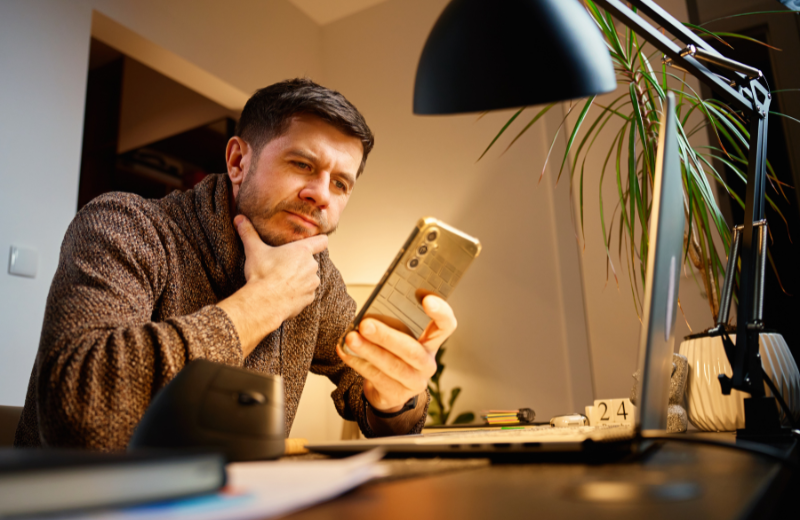 distratced man on phone