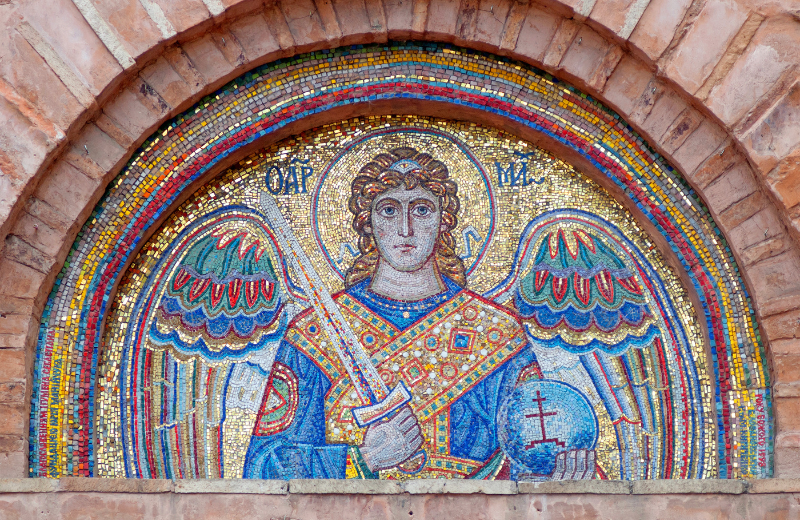 Archangel Michael mosaic with sword