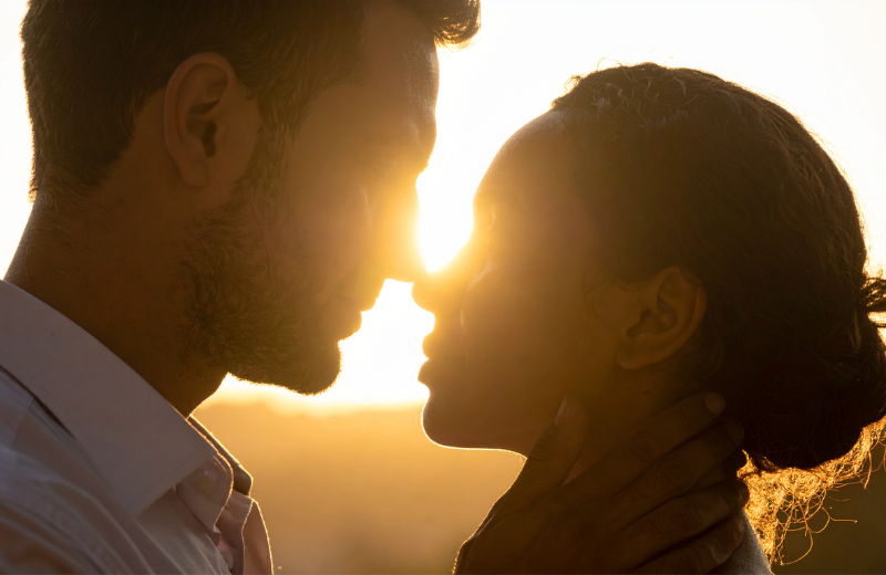 couple at sunset silhouette