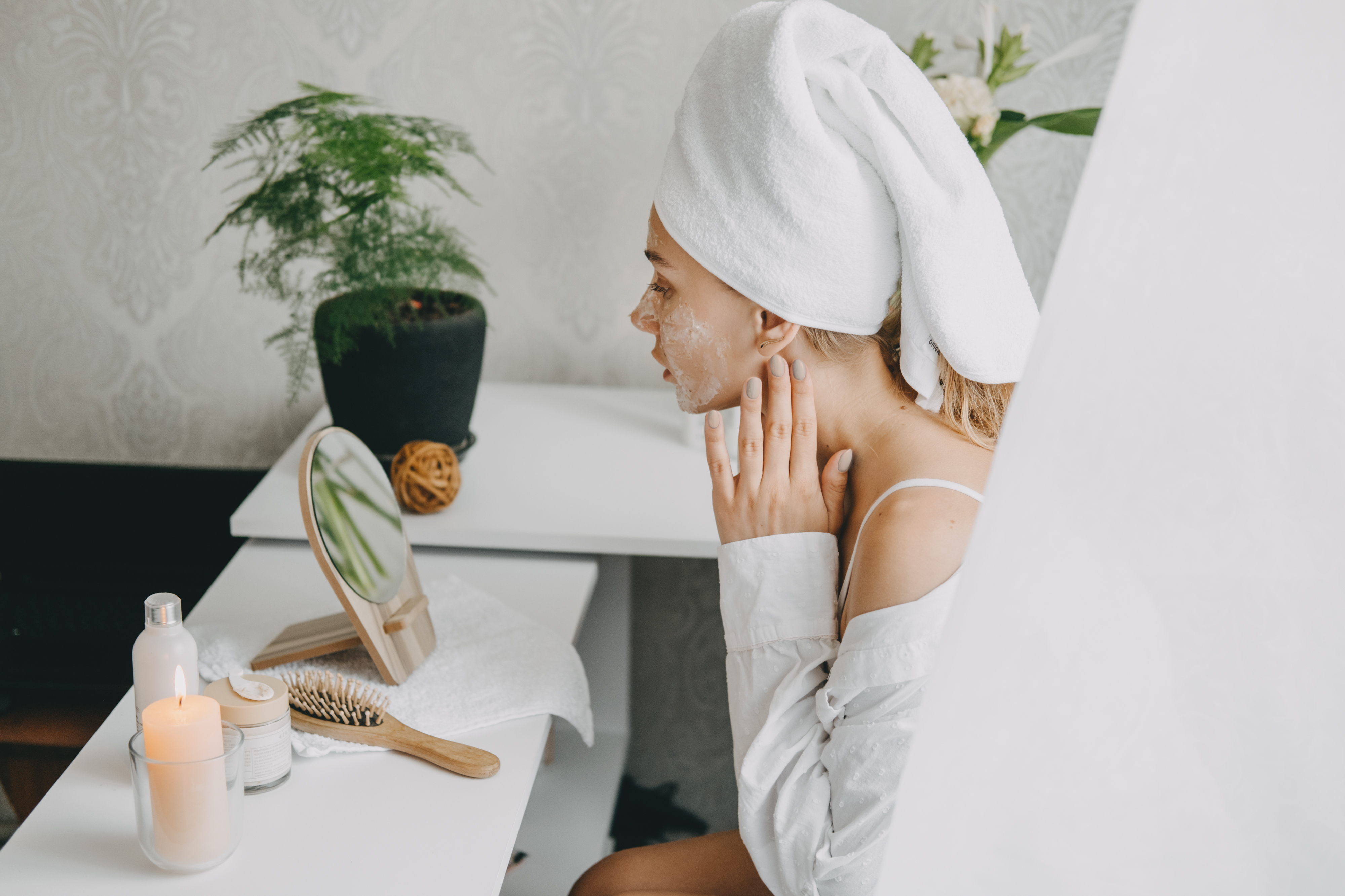 Woman giving herself a face massage