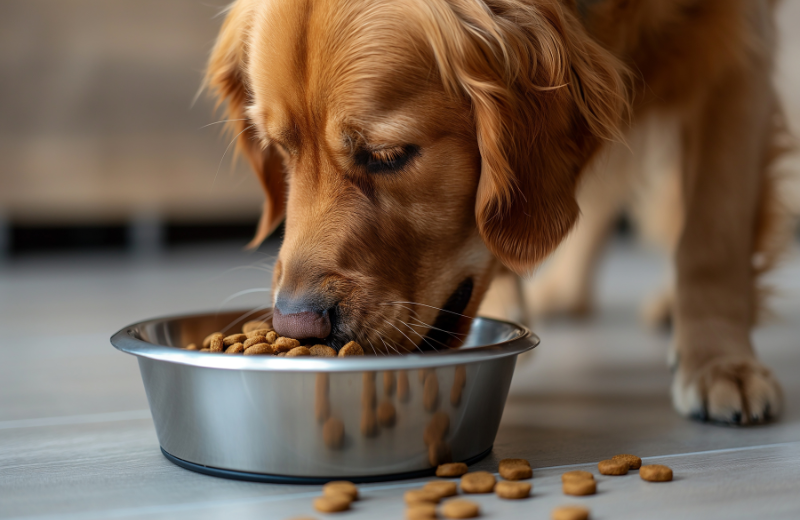 Dog eating from a bowl