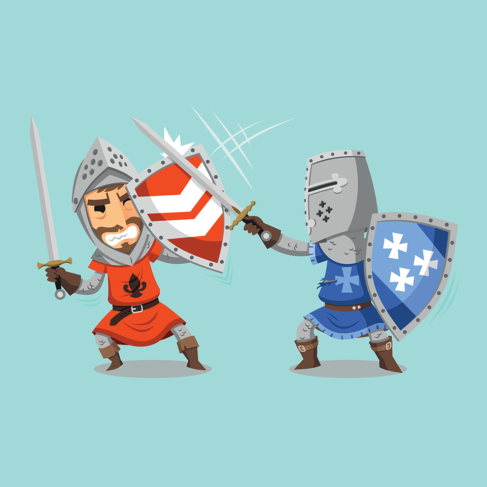 Sword Fighting Knights in full Armor cartoon illustration cartoon.
