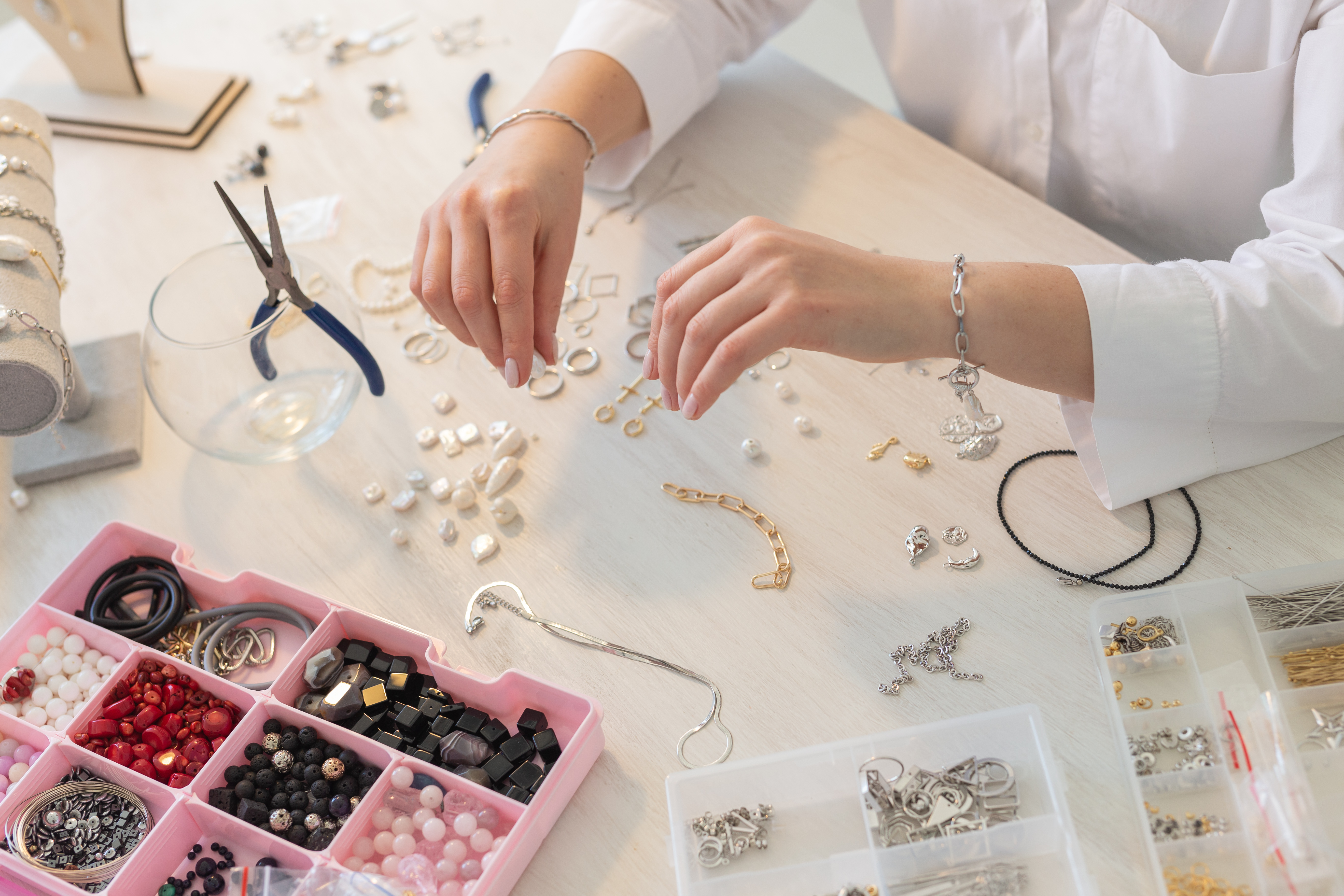 woman making homemade jewellery