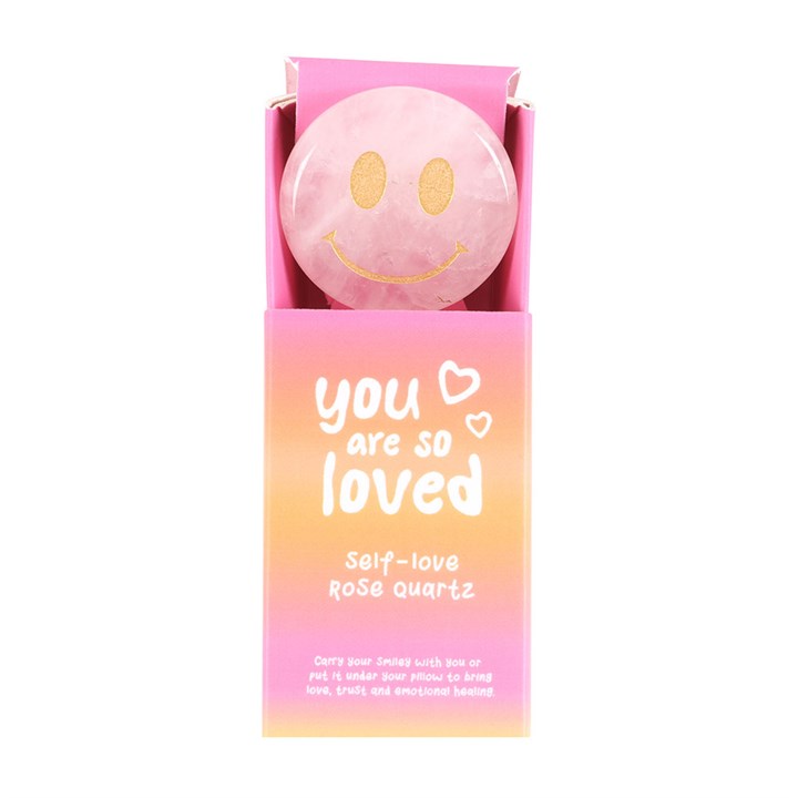 Image of You Are Loved Rose Quartz Happy Face Crystal