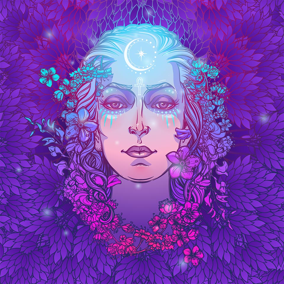An illustration of the Greek goddess, Persephone