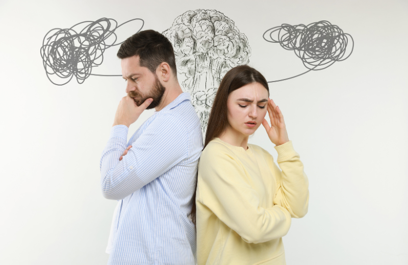 Image of a couple thinking.