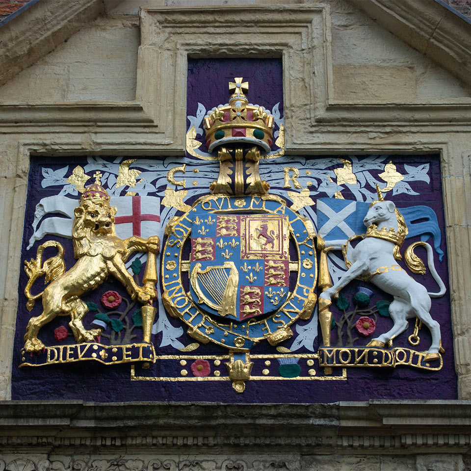The coat of arms of King Charles I on a mediaeval building in York
