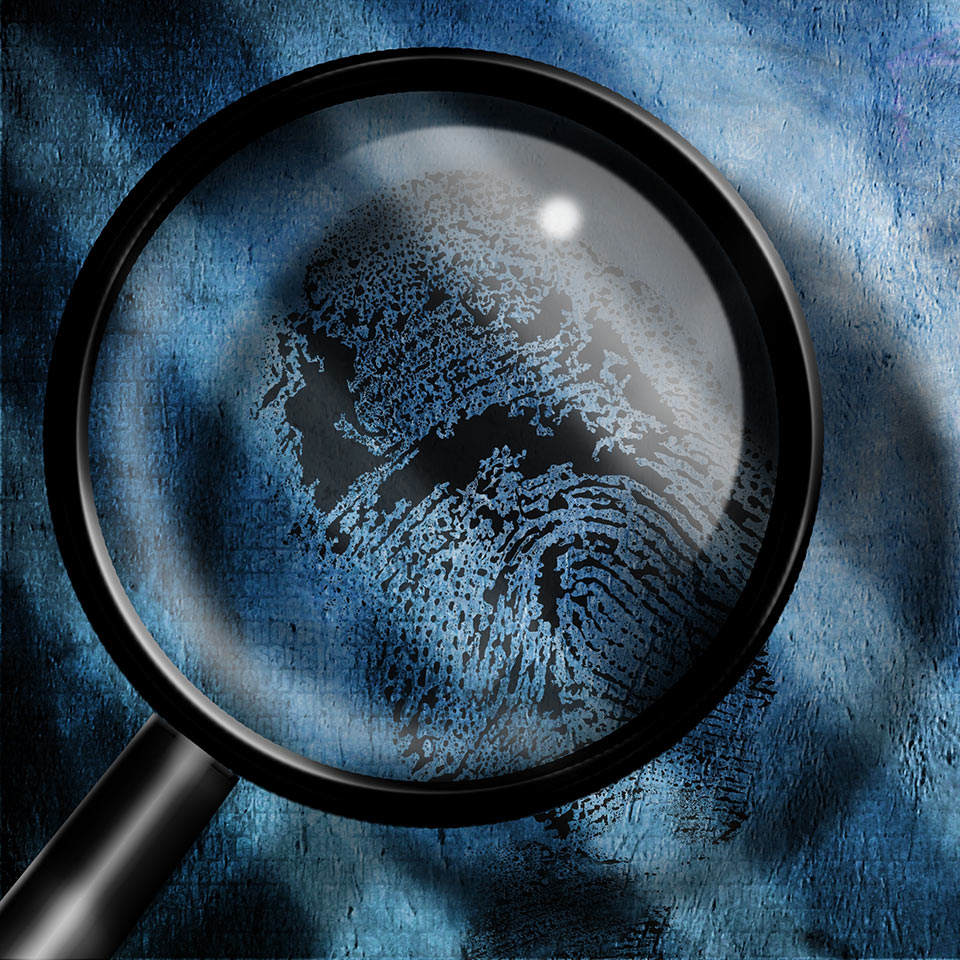 Fingerprint beneath a magnifying glass