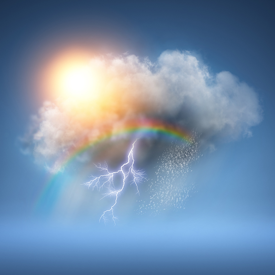 A cloud with various weather elements