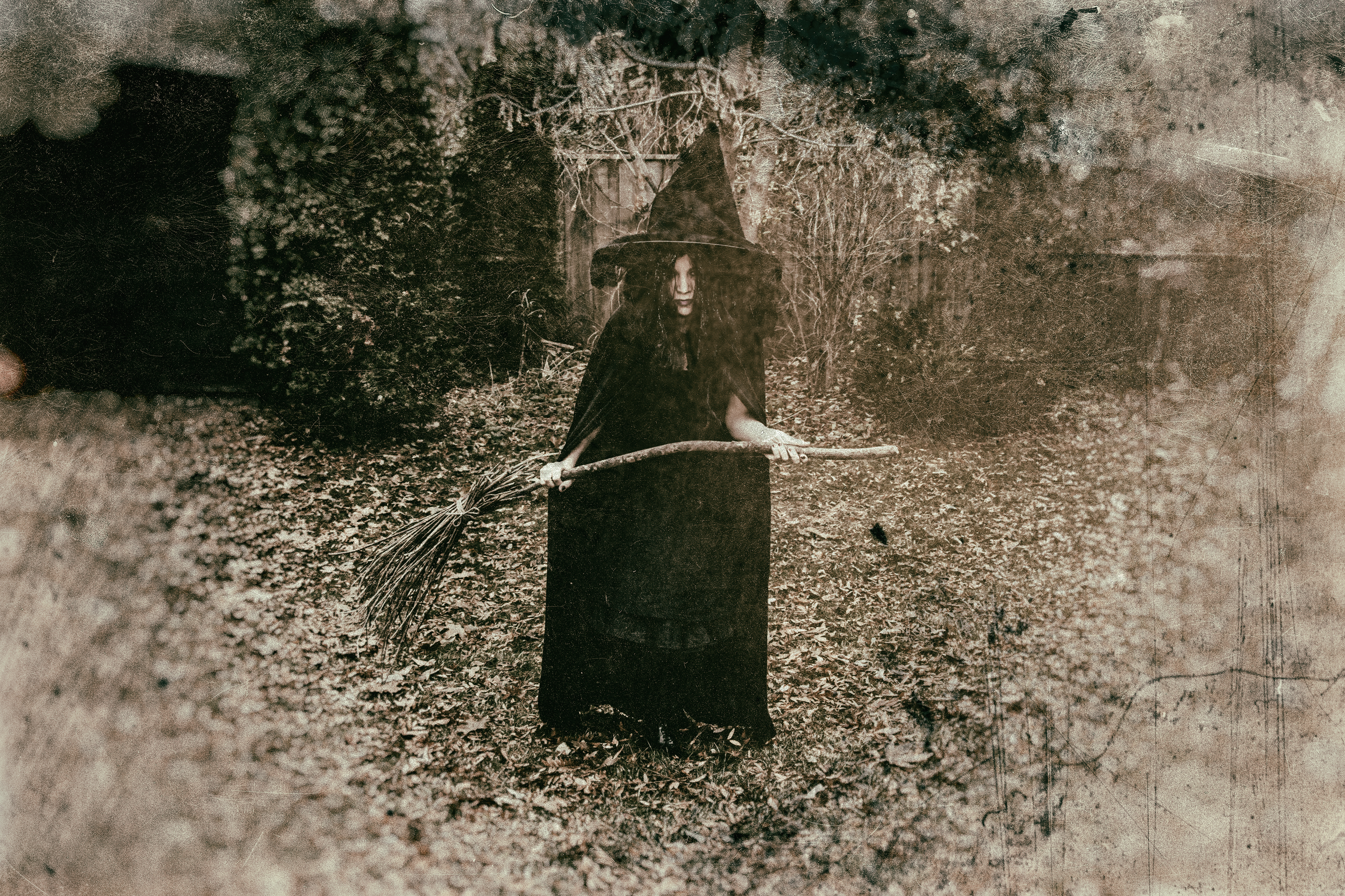 Historical picture of a witch black and white
